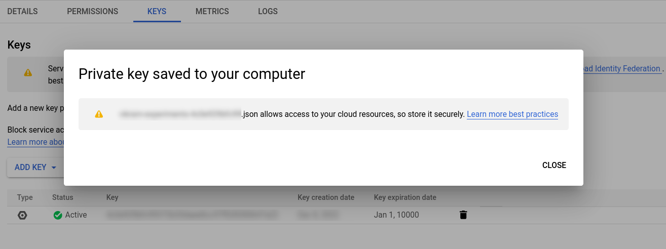 Create Google Cloud service account key